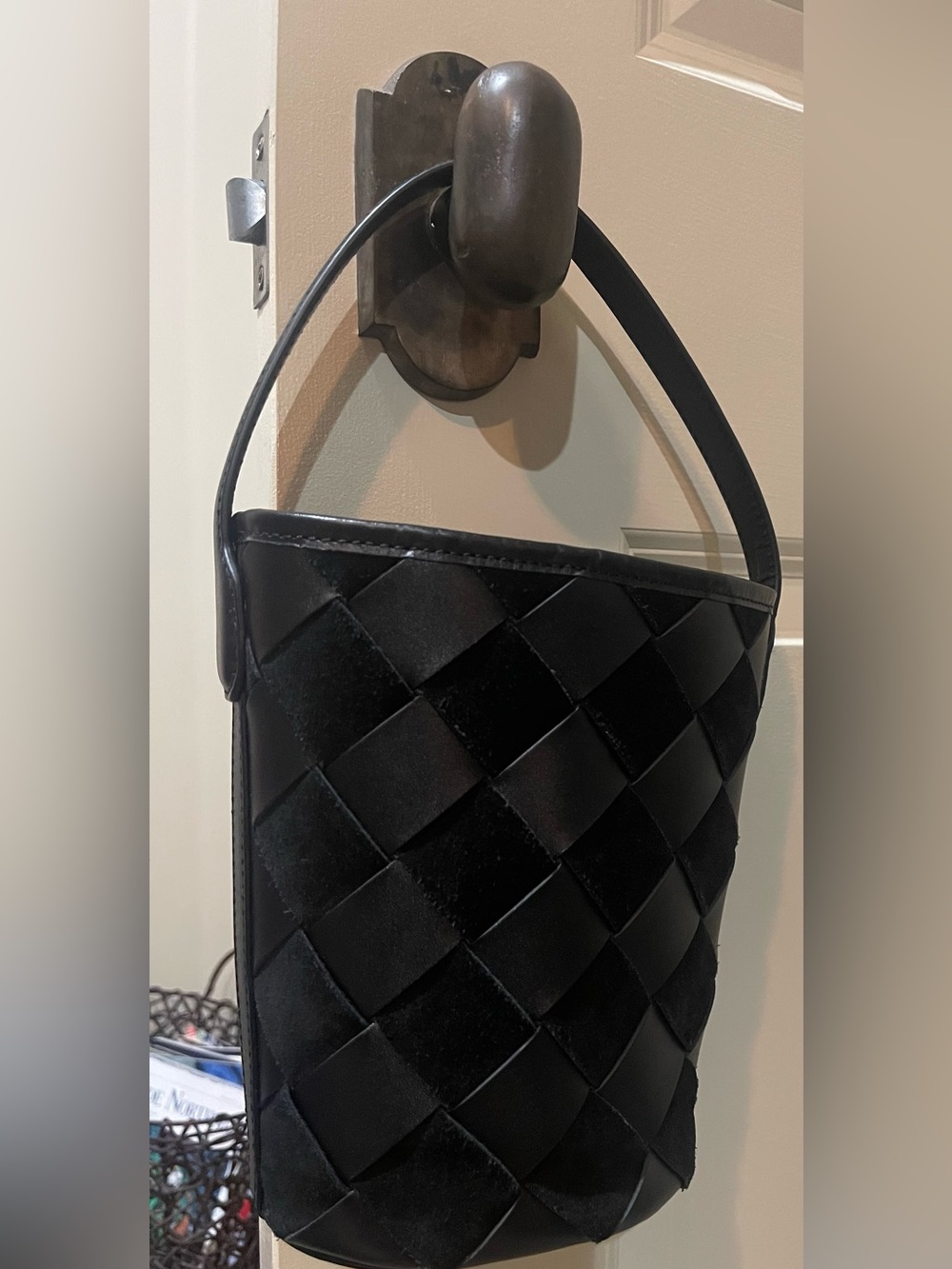 J. Crew Black Woven Bekerely Bucket Crossbody Bag